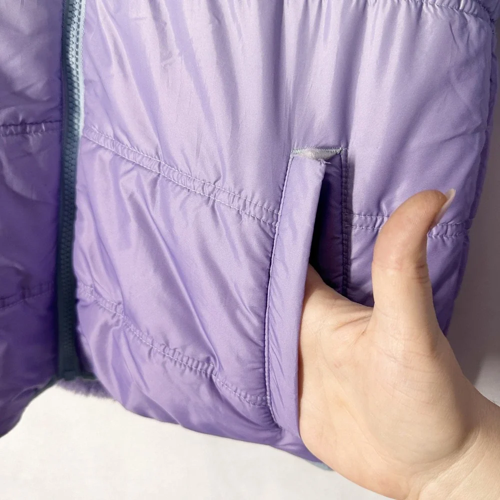 Eddie Bauer Reversible Ombre Blue Purple Puffer Fleece Jacket Kids Large 14/16